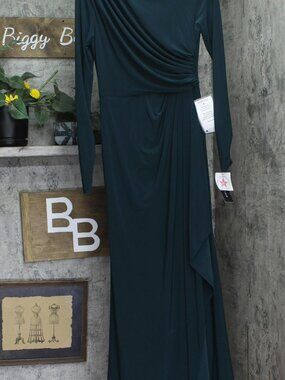 Betsy & Adam Green Betsy Adam Long Sleeve Dress With Slit A25412 Pine